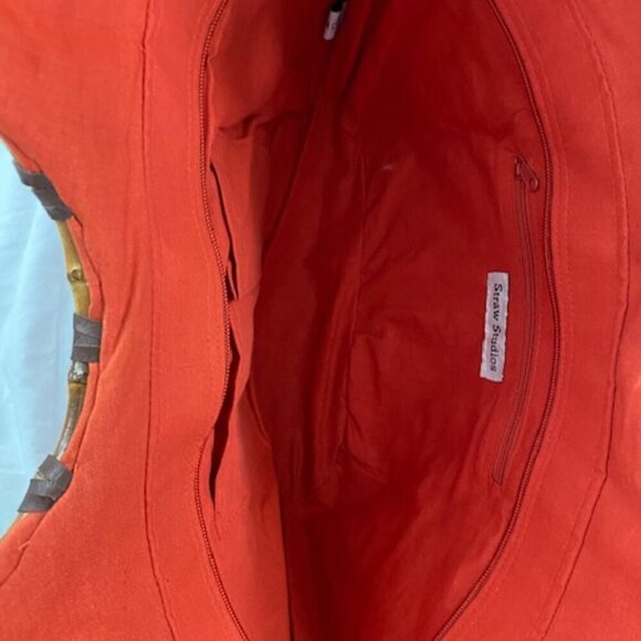 Vintage Large Red Woven Wicker Bamboo Handle Beach Bag Handbag Purse - Picture 9 of 15